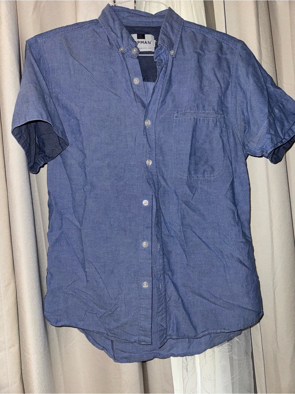 Topman Men's Short-Sleeve Button-Down Shirt in Denim Blue